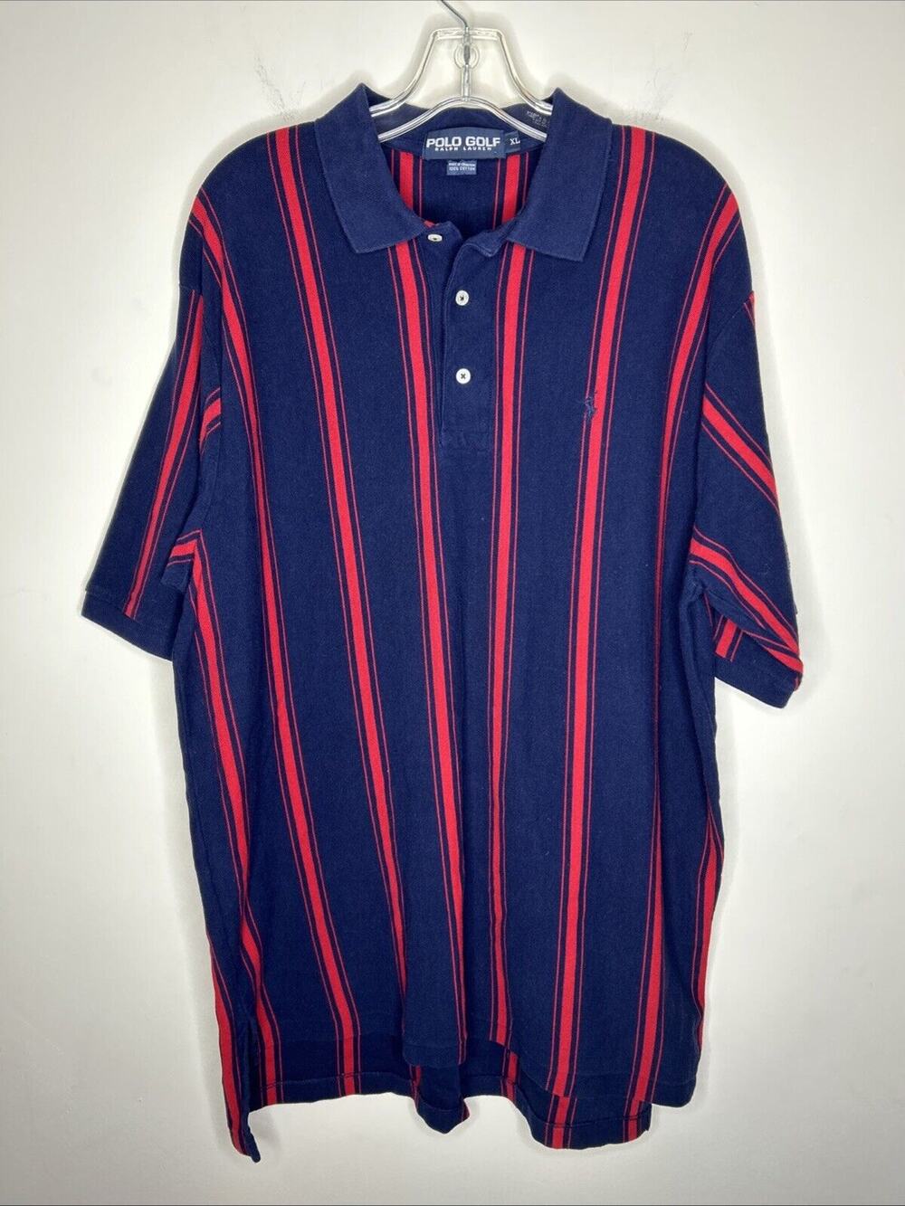 Vintage Polo Golf Ralph Lauren Men’s Short Sleeve XL Red And Black Striped Logo